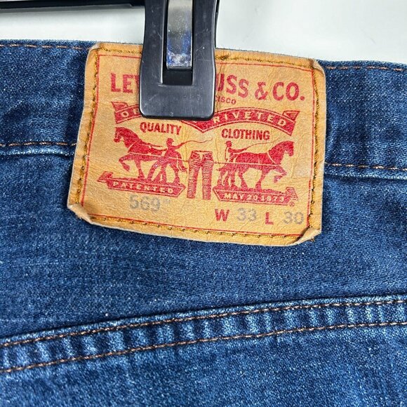 Levis Jeans Mens 33x30 569 Blue Loose Straight Dark Wash Whiskered Cotton Denim - Picture 5 of 8